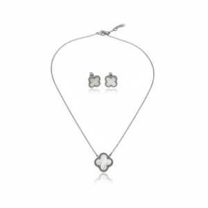 Kit colar + brinco formato de flor branca