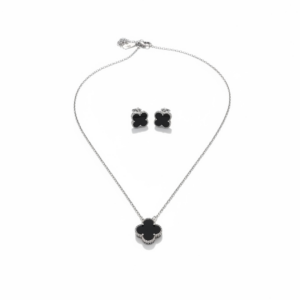 Kit colar + brinco formato de flor preto